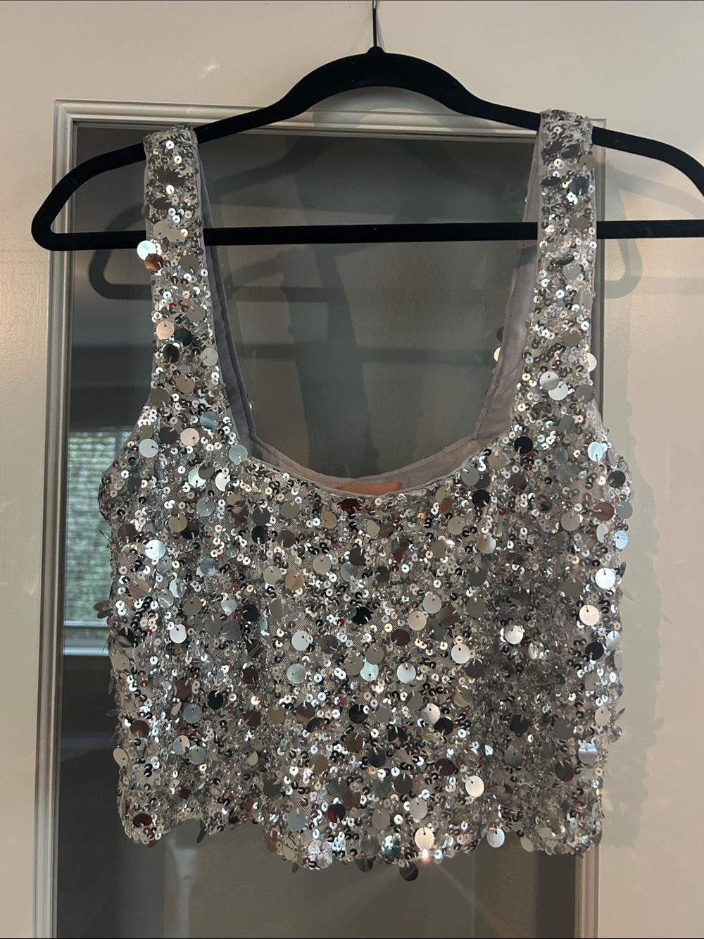 Show Me Your MuMu Silver Sequin Crop Tank Top